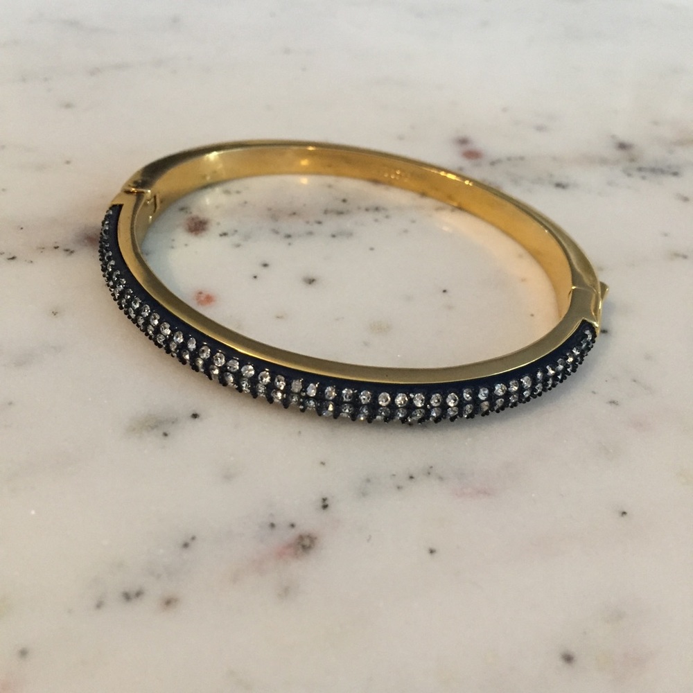 NWT Navy Blue & Gold Rounded Pavé Hinge Bracelet - Picture 3 of 6